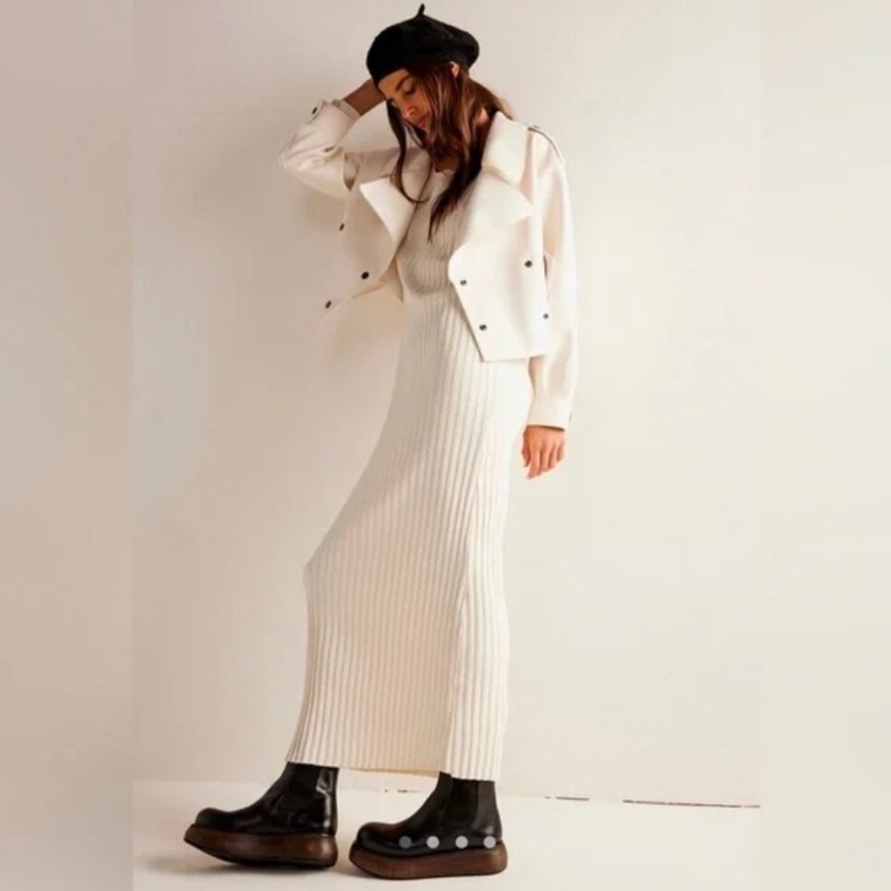 Free People Alexis Vegan Leather Moto Jacket NWT Cream White Boxy - Picture 3 of 16